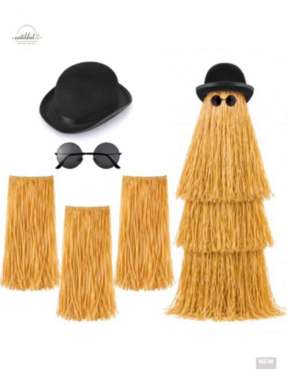 Luau Hula Skirts Set with Derby Hat & Sunglasses for Adults Halloween Costume